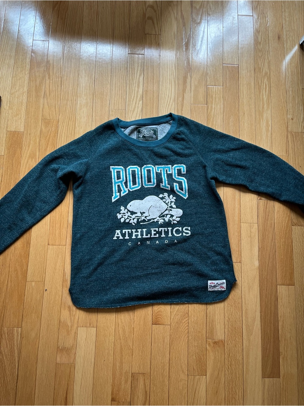 Roots Teal and White Athletics Crewneck Sweatshirt
